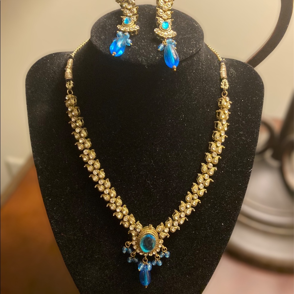 Blue with stones necklace set! Priced to sell!